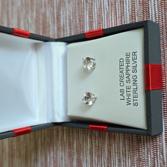 JCP LAB CREATED WHITE SAPPHIRE STERLING SILVER EARRINGS - Picture 1 of 7